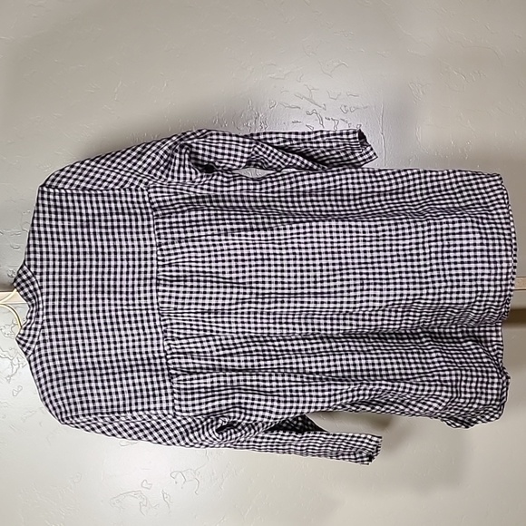 South Street Linen Black Tan Checkered Tunic SIZE 0(6-8) 100% Linen Made In USA - Picture 8 of 14